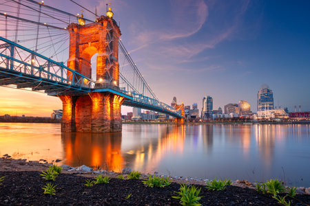 Cincinnati, Ohio, USA. Cityscape image of Cincinnati, Ohio, USA downtown skyline with the John A....