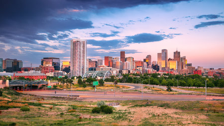 Denver, Colorado, USA. Cityscape image of Denver skyline, Colorado, USA at dramatic summer sunset.の写真素材