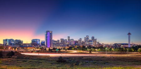 Denver, Colorado, USA. Cityscape image of Denver skyline, Colorado, USA at dramatic summer sunrise.の写真素材