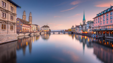 Zurich, Switzerland. Cityscape image of Zurich, Switzerland at beautiful autumn sunset.の写真素材