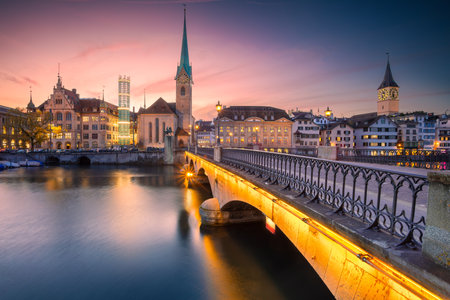 Zurich, Switzerland. Cityscape image of Zurich, Switzerland at beautiful autumn sunset.の写真素材