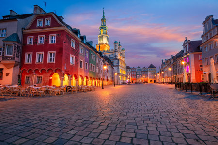 Poznan, Poland. Cityscape image of Old Market Square in Poznan, Poland at beautiful sunrise.の写真素材