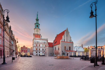 Poznan, Poland. Cityscape image of Old Market Square in Poznan, Poland at beautiful sunrise.の写真素材