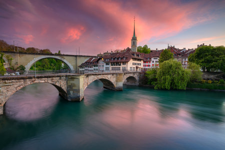 Bern, Switzerland. Cityscape image of the capital city of Switzerland, Bern at beautiful spring sunset.の写真素材