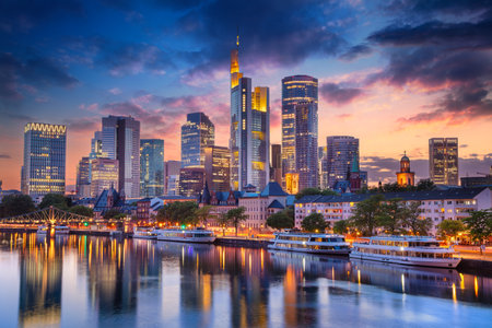 Frankfurt am Main, Germany. Cityscape image of Frankfurt am Main skyline at beautiful sunset.の写真素材