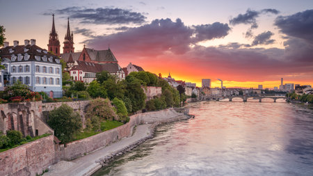 Basel, Switzerland. Cityscape image of Basel, Switzerland during dramatic sunset.の写真素材