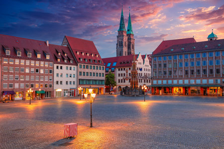 Nuremberg, Germany. Cityscape image of old town Nuremberg, Germany with Main Market Square at summer sunrise.の写真素材