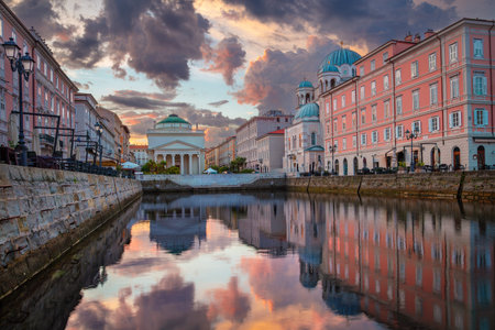 Trieste, Italy. Cityscape image of downtown Trieste, Italy with  the Sant' Antonio Taumaturgo church...