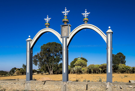 Entrance to the ethiopian orthdox christian Wukro Cherkos church, Ethiopiaの写真素材