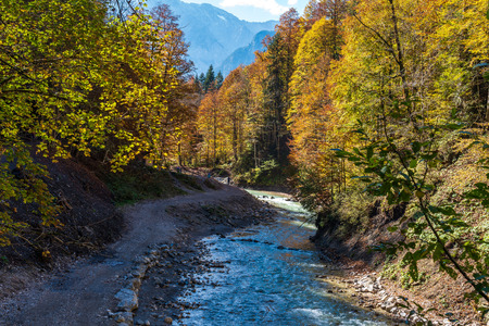 Hiking the Partnach Gorge in Garmisch-Partenkirchen, Bavaria, Germanyの写真素材