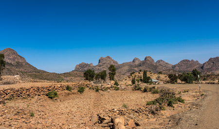 Landscape in Gheralta in Tigray, Northern Ethiopia, Africa. Trip from Axum to Gheraltaの写真素材