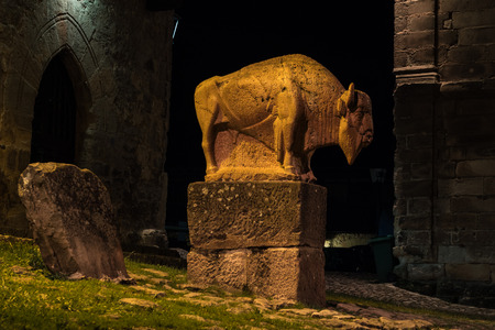 Plaza de Mayor in Santillana del Mar, Cantabria, Spain. Typical architecture in the main square of Santillana del Marの写真素材