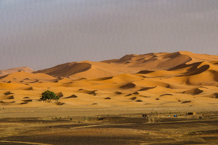 In the seas of dunes of Erg Chebbi near Merzouga in southeastern Morocco.の写真素材