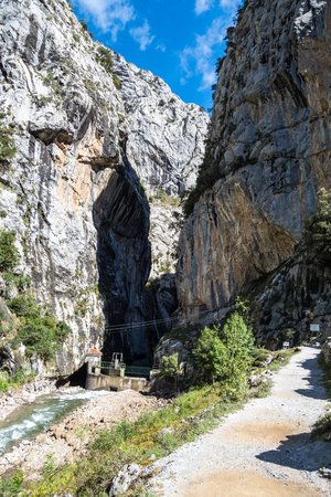 the Cares trail, garganta del cares, in the Picos de Europa Mountains, Spainの写真素材