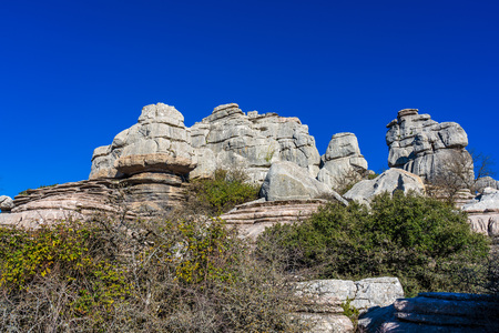 The rocks unique shape is due to erosion that occurred 150 million years ago during the Jurassic age, when the whole mountain was under sea water. Torcal de Antequeraの写真素材