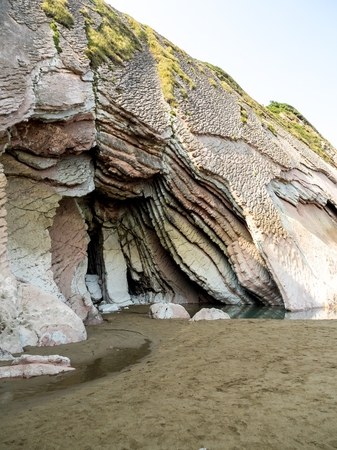 The Itzurum Flysch in Zumaia - Basque Country. Flysch is a sequence of sedimentary rock layers that...