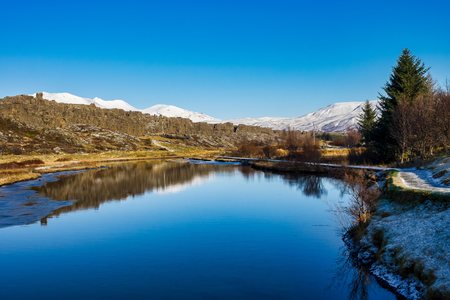 Landscape in the Thingvellir National Park in Iceland, Europeの写真素材