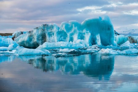 Icebergs in the glacier lagoon of Joekulsarlon in Iceland, Europe.の写真素材