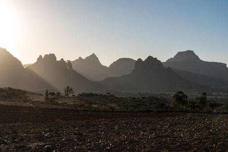 Landscape in Gheralta near Abraha Asbaha in Northern Ethiopia, Africaの写真素材