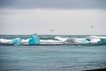 Icebergs in the glacier lagoon of Joekulsarlon in Iceland, Northern Europe.