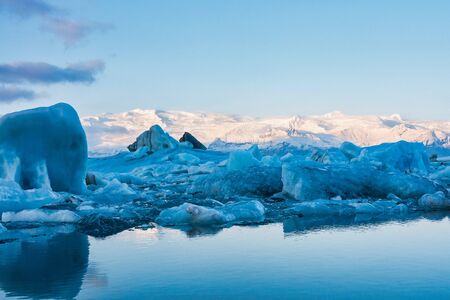 Icebergs in the glacier lagoon of Joekulsarlon in Iceland, Northern Europe.