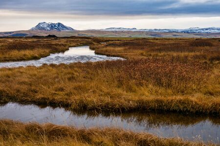 Beautiful landscape and near the Selfoss waterfall in Northeastern Iceland.の写真素材