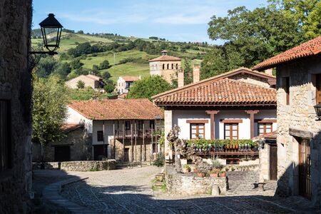 Plaza de Mayor in Santillana del Mar, Cantabria, Spain. Typical architecture in the main square of...