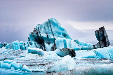 Icebergs in the glacier lagoon of Joekulsarlon in Iceland, Northern Europe.の写真素材