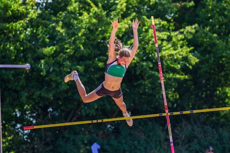 Regensburg, Germany - June 16, 2018: bavarian athletics championship pole vault eventのeditorial素材
