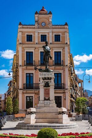 Statue of Capitan Moreno in Antequera in Malaga, Andalusia, Spain. The city was founded by the Romans and the ancient name was Roman origin called Anticuaria.の写真素材