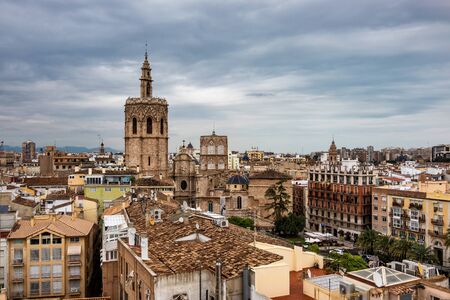 View on squares, buildings, streets of Valencia on the east coast of Spain, is the capital of the autonomous community of Valencia and the third-largest city in Spain.の写真素材