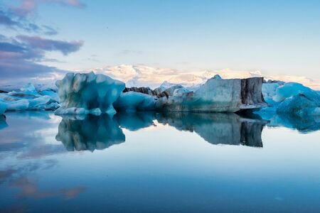 Icebergs in the glacier lagoon of Joekulsarlon in Iceland, Northern Europe.の写真素材