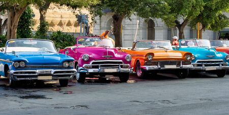 Classic american car on the streets of Havana in Cuba.の写真素材