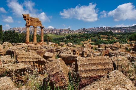Valley of Temples, Agrigento Sicily in Italy. Famous ancient greek temples of Agrigento, Sicily on a warm autumn day. Mediterranean atmosphereの写真素材
