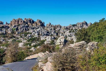 The rocks unique shape is due to erosion that occurred 150 million years ago during the Jurassic age, when the whole mountain was under sea water. Torcal de Antequeraの写真素材