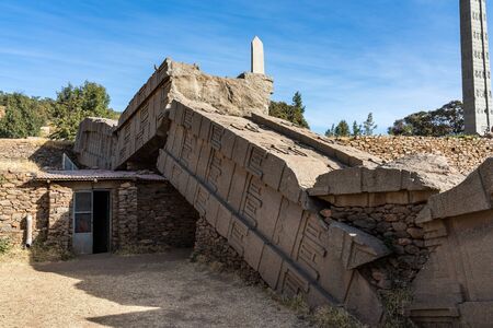 The Northern Stelae Park of Aksum, famous obelisks in Axum, Ethiopiaの写真素材