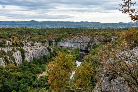 Landscape view around the village Casteljau in Ardeche, Franceの写真素材