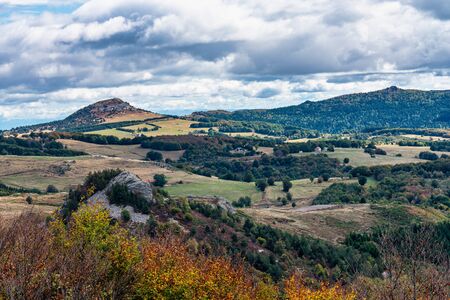 View over the valley and mountains in Lachamp Raphael, Ardeche, France