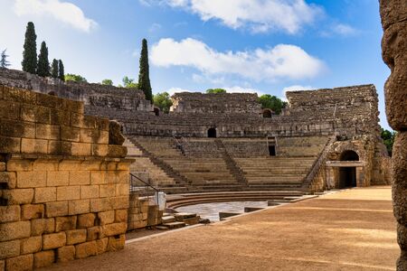 Roman Amphitheatre in Merida, Augusta Emerita in Extremadura, Spain. Roman City - Temples, Theatres, Monuments, Sculptures and Arenasの写真素材