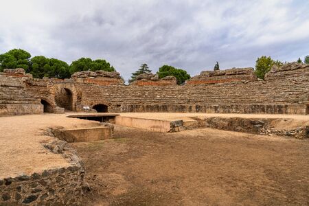 Roman Amphitheatre in Merida, Augusta Emerita in Extremadura, Spain. Roman City - Temples, Theatres, Monuments, Sculptures and Arenasの写真素材