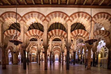 Cordoba, Spain - October 31, 2019: Moorish architecture inside the Mezquita Cathedral or Great Mosque in Cordoba, Andalusia, Spainのeditorial素材