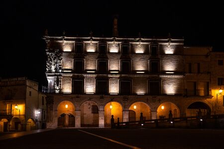 Trujillo, Spain - November 12, 2019: Palace of conquest at night, Palacio de la Conquista at Trujillo, Caceres, Extremadura in Spain.のeditorial素材