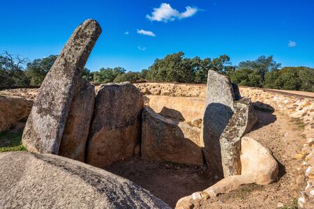 Dolmen of Lacara, funeral chamber. Ancient megalithic building near La Nava de Santiago, Extremadura. Spainの写真素材