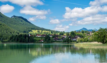 weissensee lake in the bavarian alps near fuessen, allgaeu, bavaria, germany