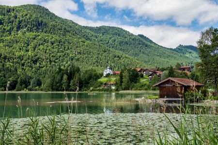weissensee lake in the bavarian alps near fuessen, allgaeu, bavaria, germany