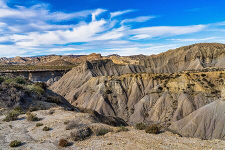 Tabernas desert, Desierto de Tabernas. Europe only desert. Almeria, andalusia region, Spain. Protected wilderness area and location for spaghetti western movies.の写真素材