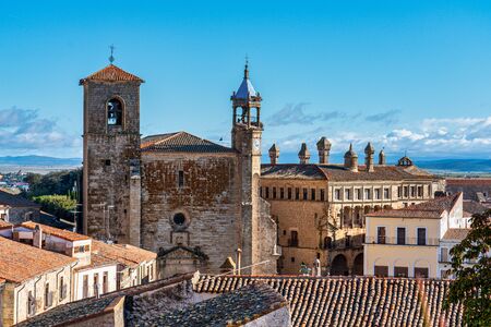 San Martin Church at the Plaza Mayor, Main Square of Trujillo. A small medieval town, birthplace of the Conquistador Francisco Pizarro in western Spain.の写真素材