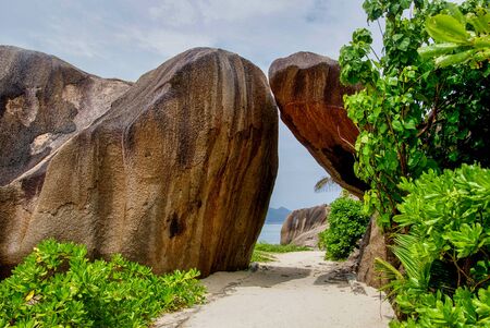 Anse Source d Argent paradise beach at La Digue Island, Seyshellesの写真素材