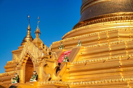 The White stupa temple of Kuthodaw in Mandalay, Myanmar, former Burma in Asia