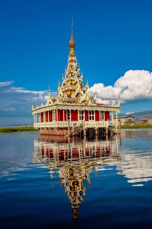 Padogas of Buddhist monastery, Inle lake, Shan state of Myanmar former Burmaの写真素材